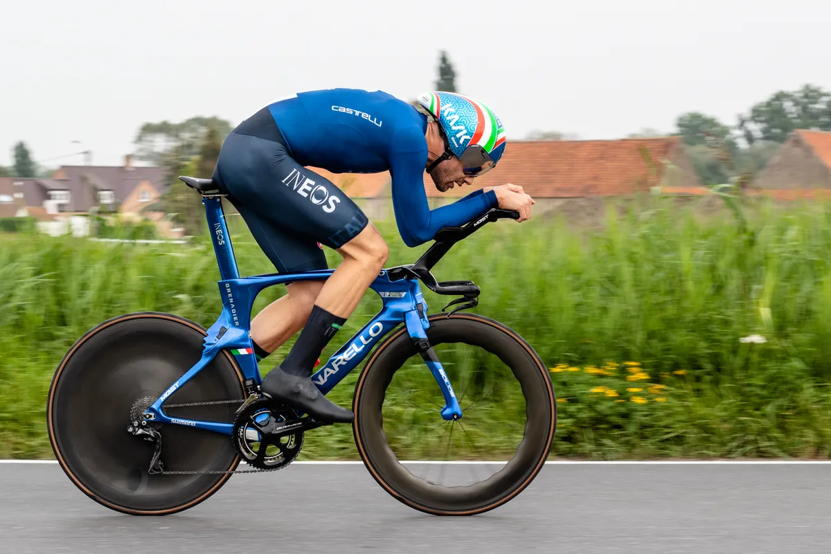 Filippo Ganna competes in the men's individual time trial and the UCI World Championships, in Bruges, Belgium
