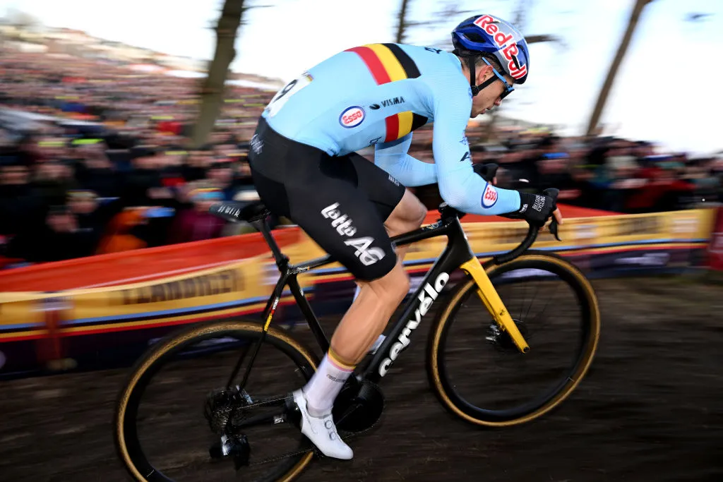 HOOGERHEIDE, NETHERLANDS - FEBRUARY 05: Wout Van Aert of Belgium competes during the 74th World Championships Cyclo-Cross 2023 - Men's Elite / #CXWorldCup / #Hoogerheide2023 / on February 05, 2023 in Hoogerheide, Netherlands. (Photo by David Stockman/Getty Images)
