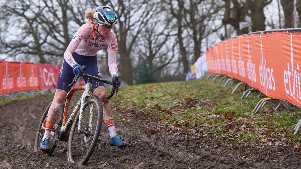 OOGERHEIDE, NETHERLANDS - FEBRUARY 4: Puck Pieterse of the Netherlands during the World Championships Cycle-Cross - Womens Elite Race on February 4, 2023 in Hoogerheide, Netherlands (Photo by Rob Pauel/BSR Agency/Getty Images)