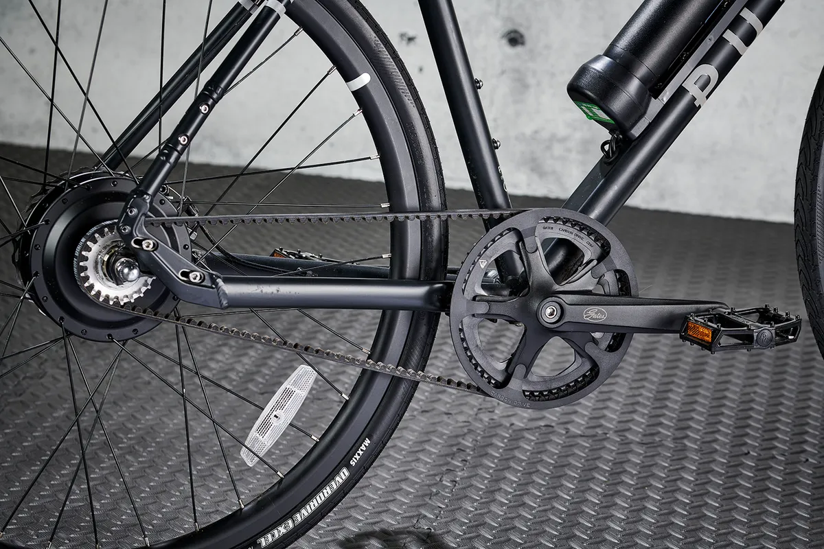 The Pure Electric Flux One eBike is equipped with a Gates belt drive system