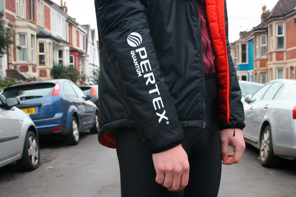 Close up of Pertex graphics on sleeves of Albion Zoa jacket