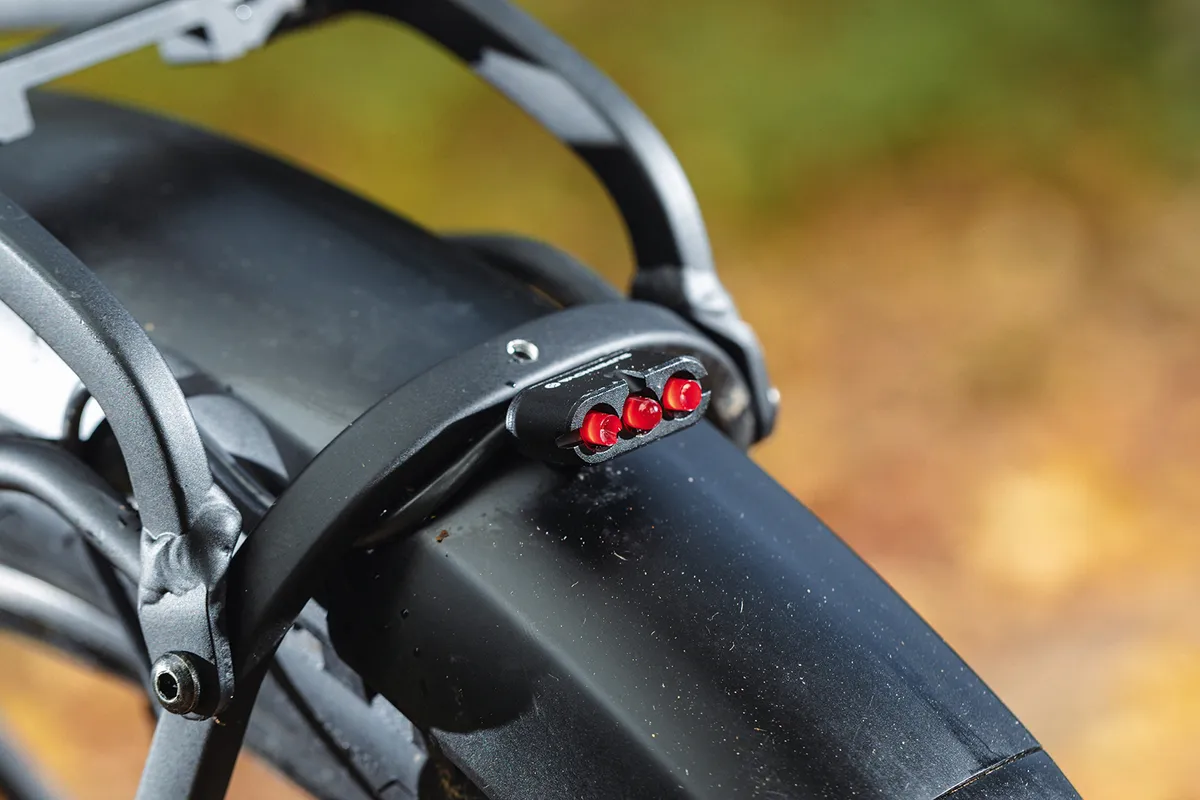 The Trek Powerfly FS9 Equipped eBike is equipped with Supernova front and rear lights