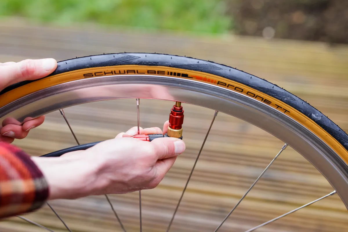 Inflating a bike tyre