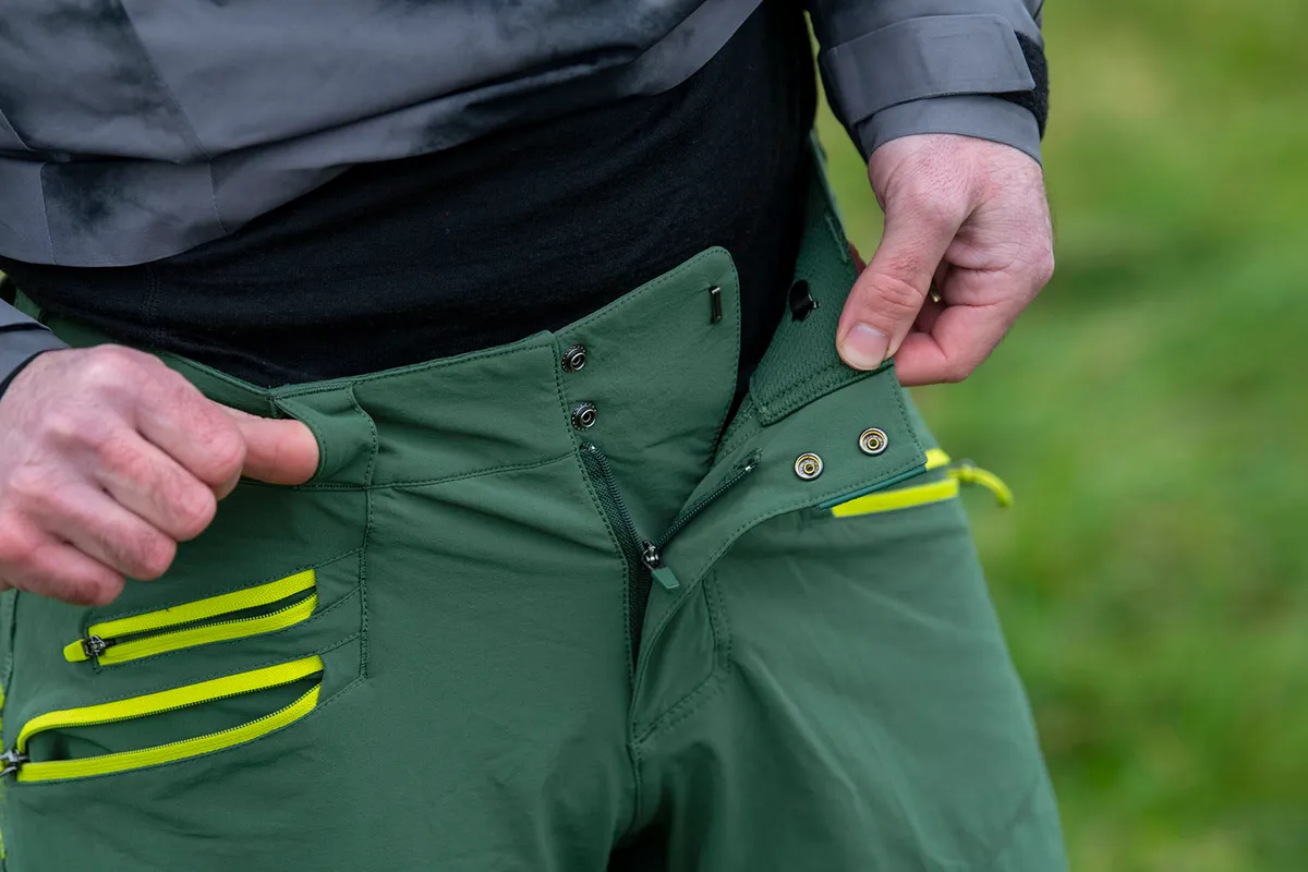 A double popper, zipped fly and hook and bar closure, along with belt loops…just in case.
