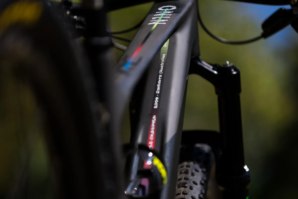 Image of sponsors on Nino Schurter World Champ Scott Spark 900RC