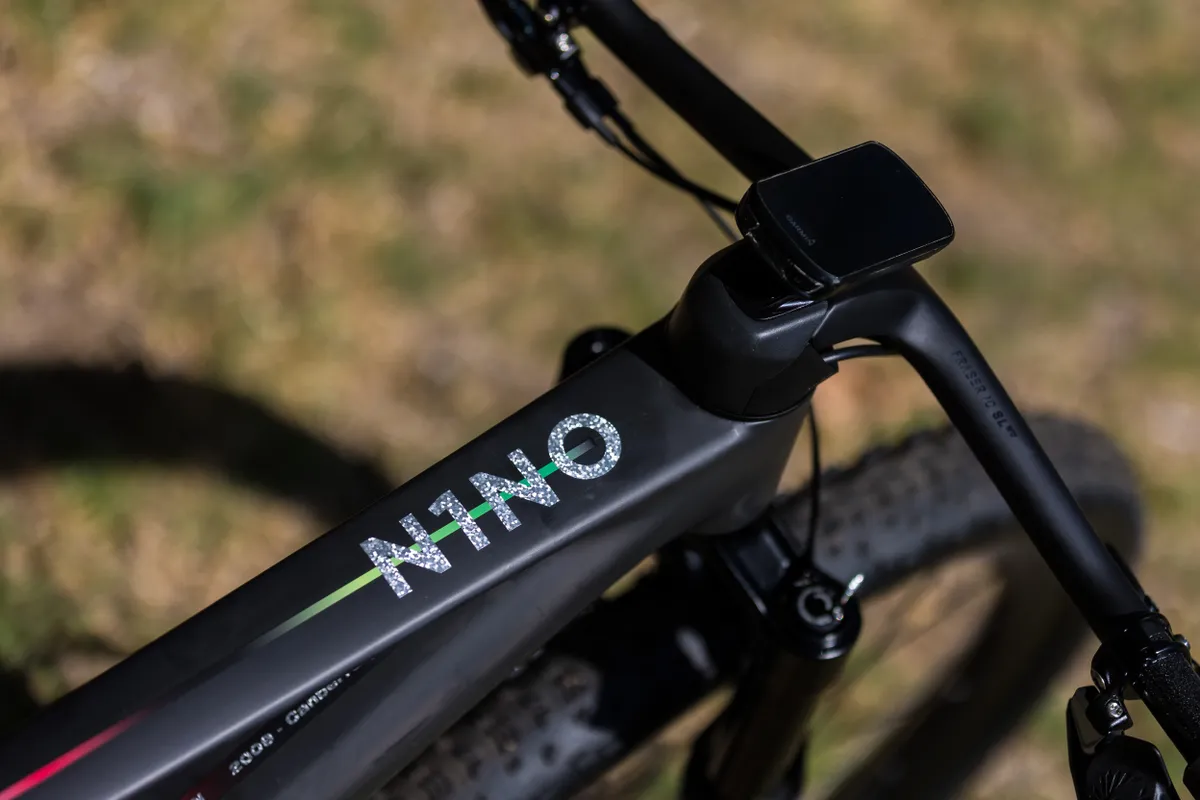 N1NO graphic on the top tube of Nino Schurter's Scott Spark RC