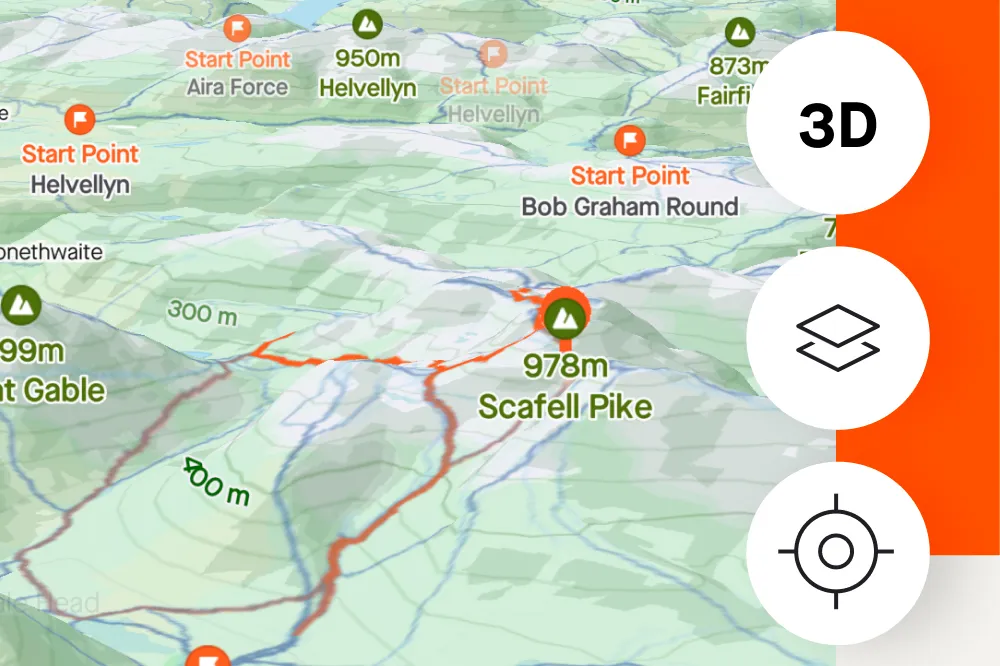 Topographical map on Strava showing Scafell Pike in the Lake District