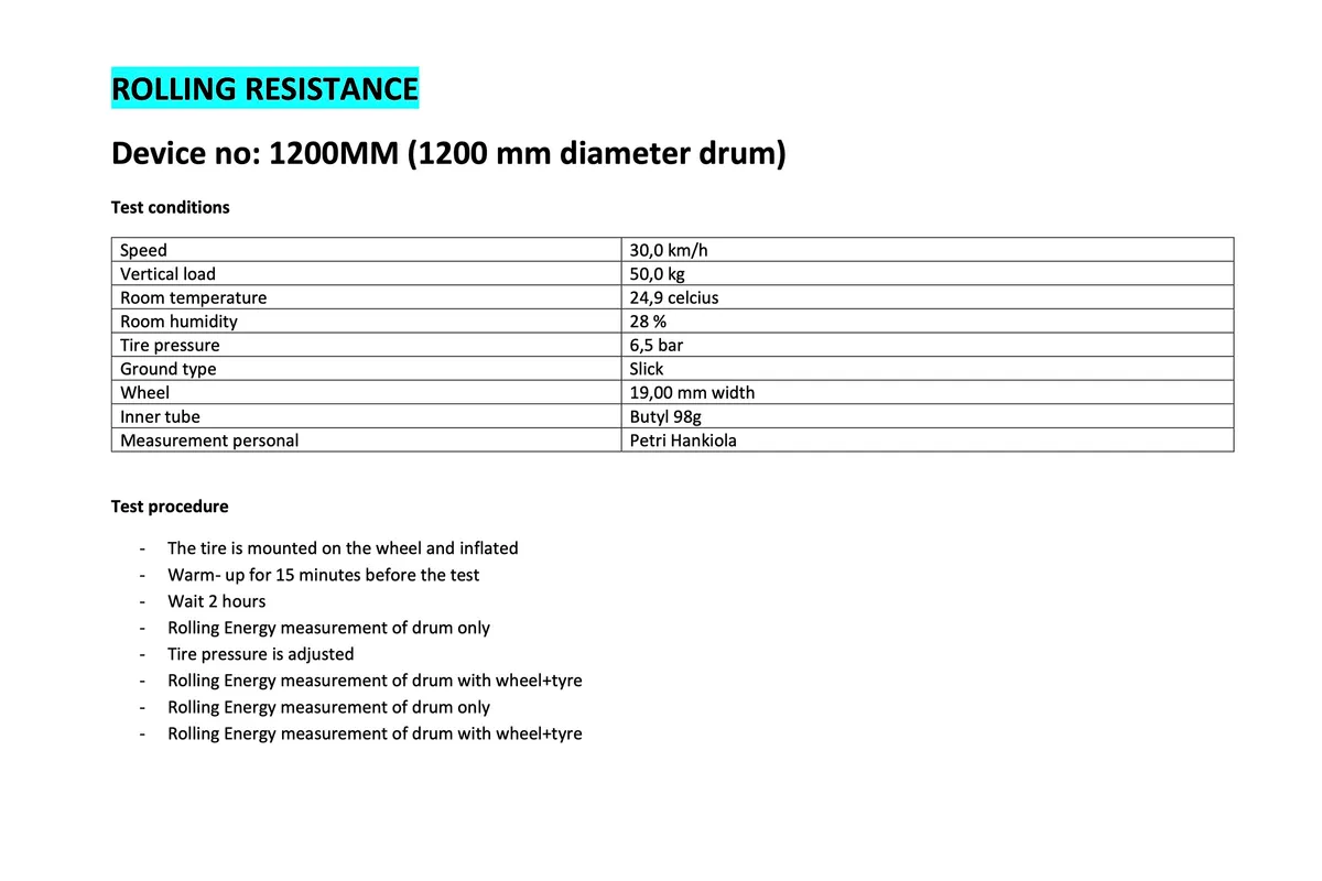 Michelin Power Cup rolling resistance test protocol
