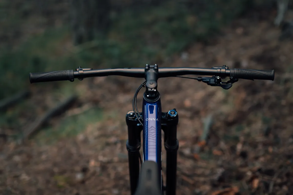 Orbea Onna image of the top tube and finishing kit against a forest background