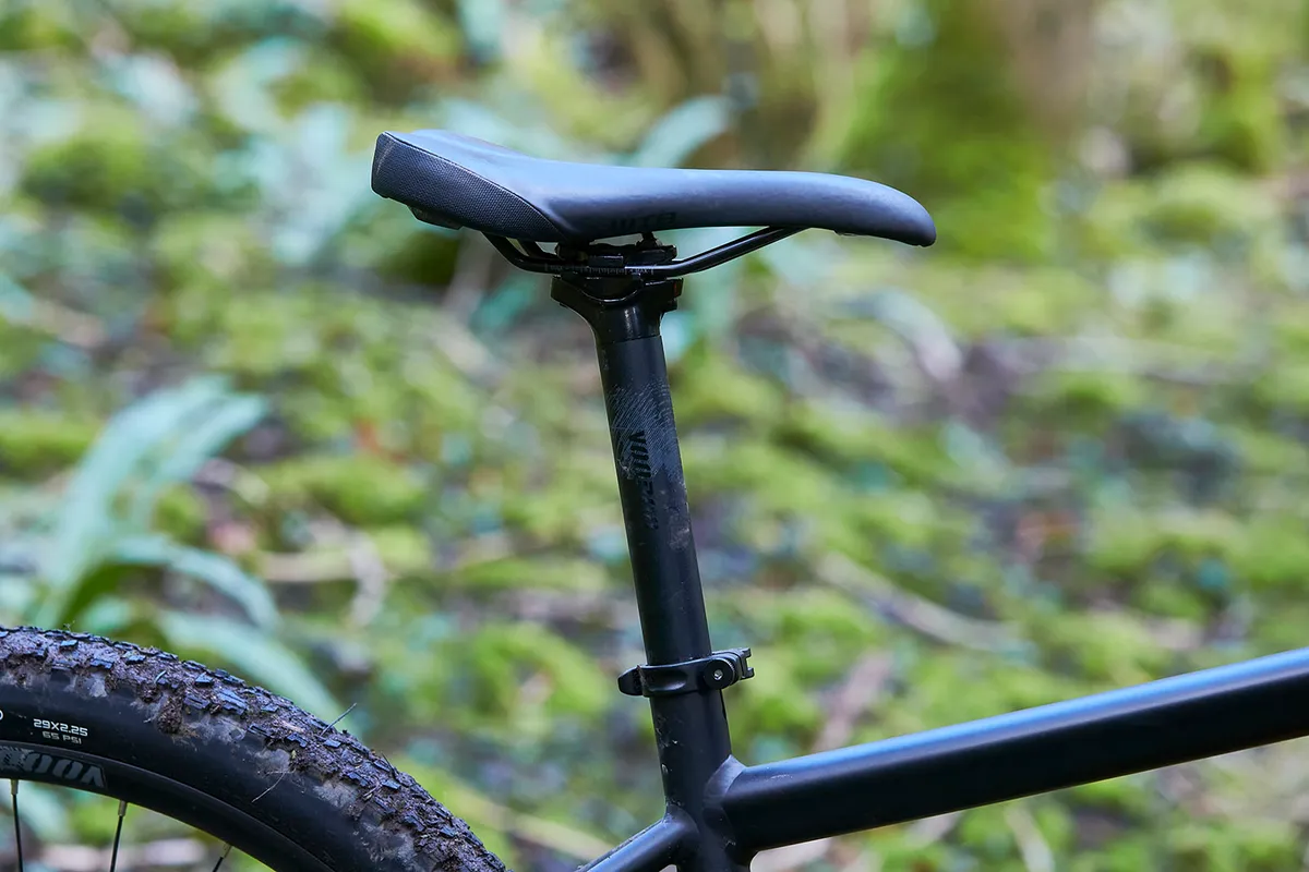 The Voodoo Bizango hardtail trail mountain bike is equipped with a Voodoo alloy seatpost