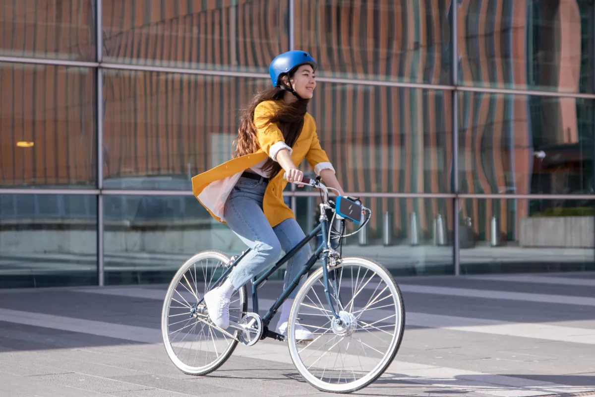 Swytch eBike Conversion Kit - Action Shot of Lady Riding Swytch Bike