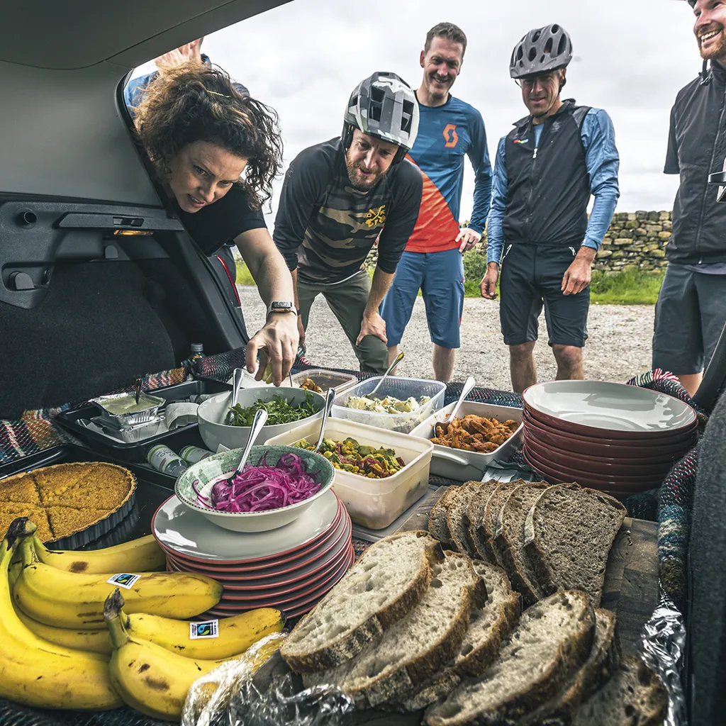 Buffet lunch served from the back of a car during MBUK Big Ride event