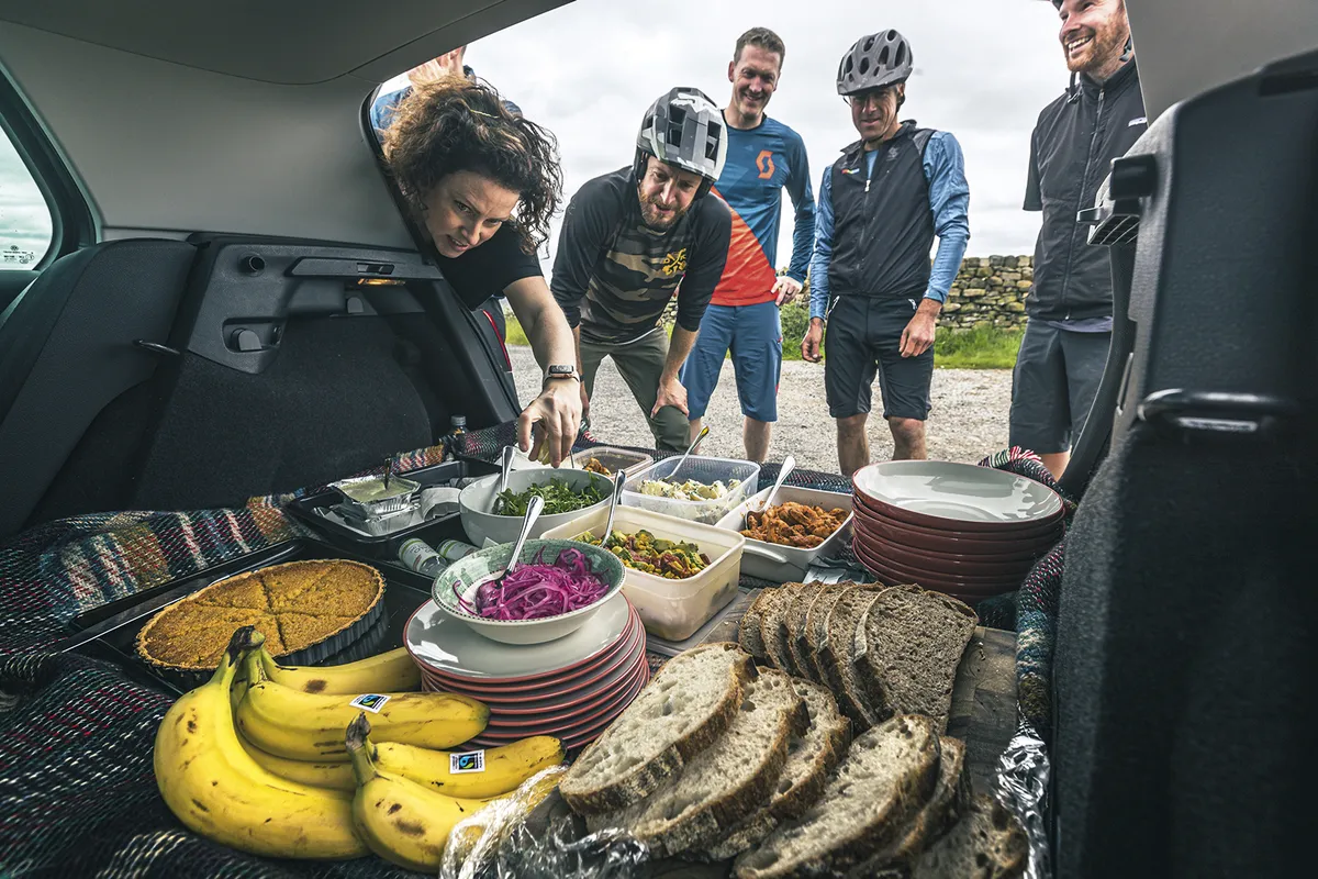 Buffet lunch served from the back of a car during MBUK Big Ride event 