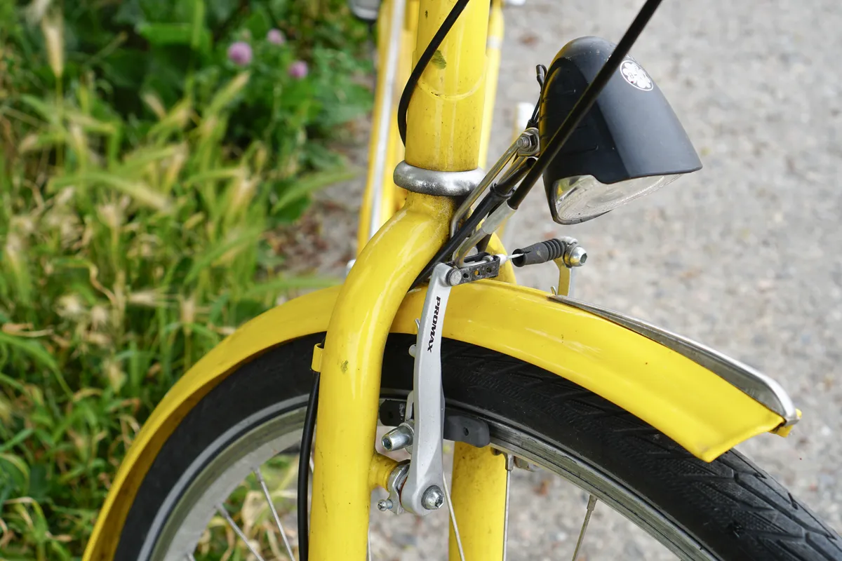 Promax V brakes on a yellow Van de Falk Dutch bike in Copenhagen