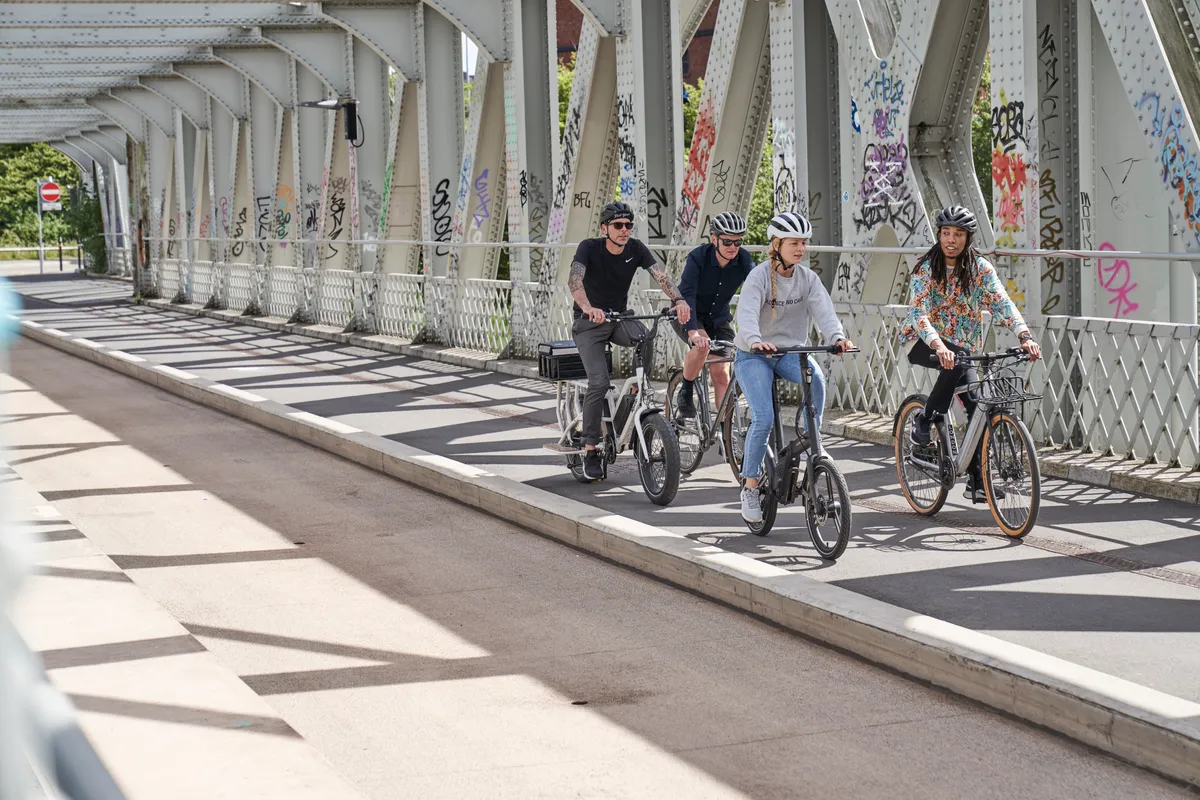 Group of commuters using a cycle lane