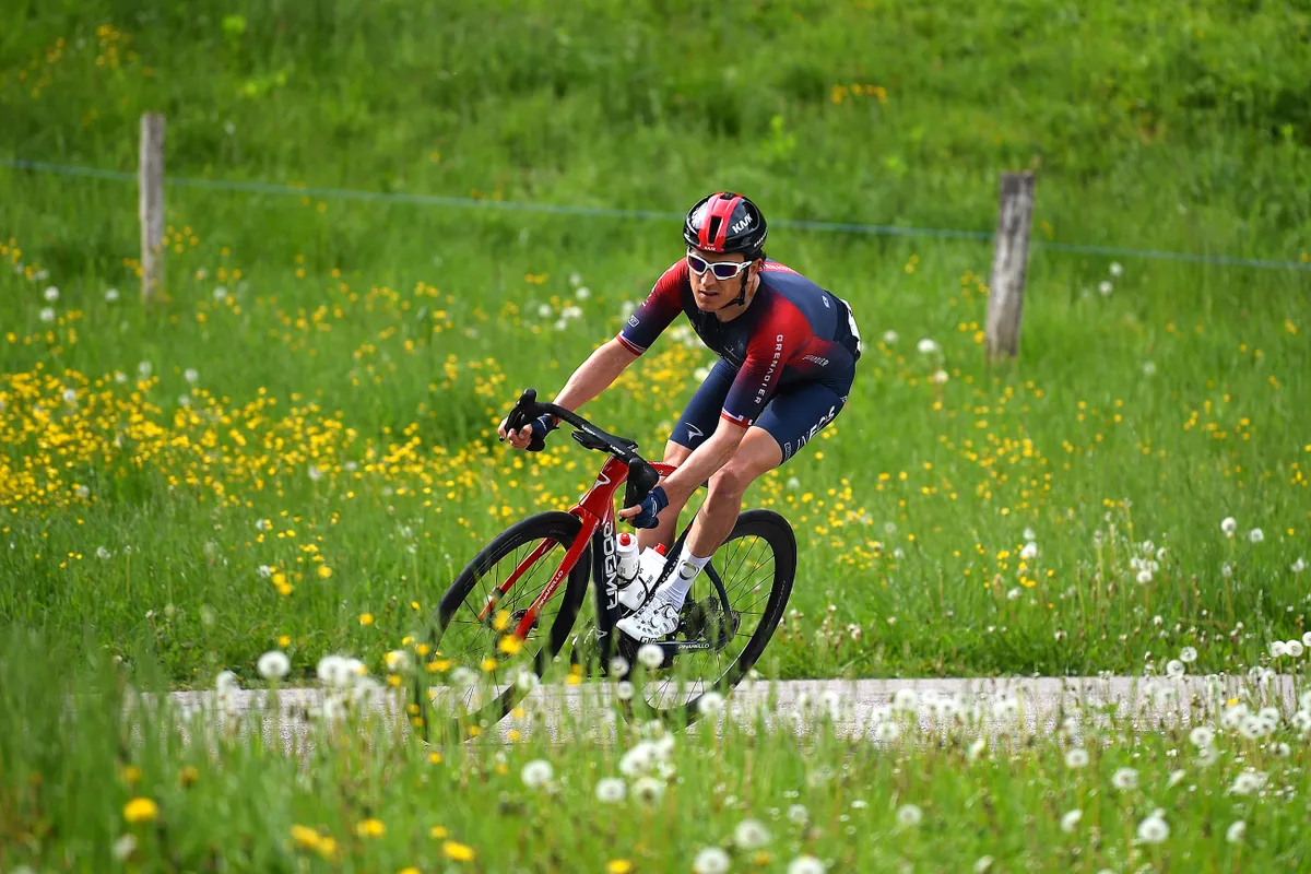 Geraint Thomas of the Ineos Grenadiers riding at the 2022 Tour de Romandie