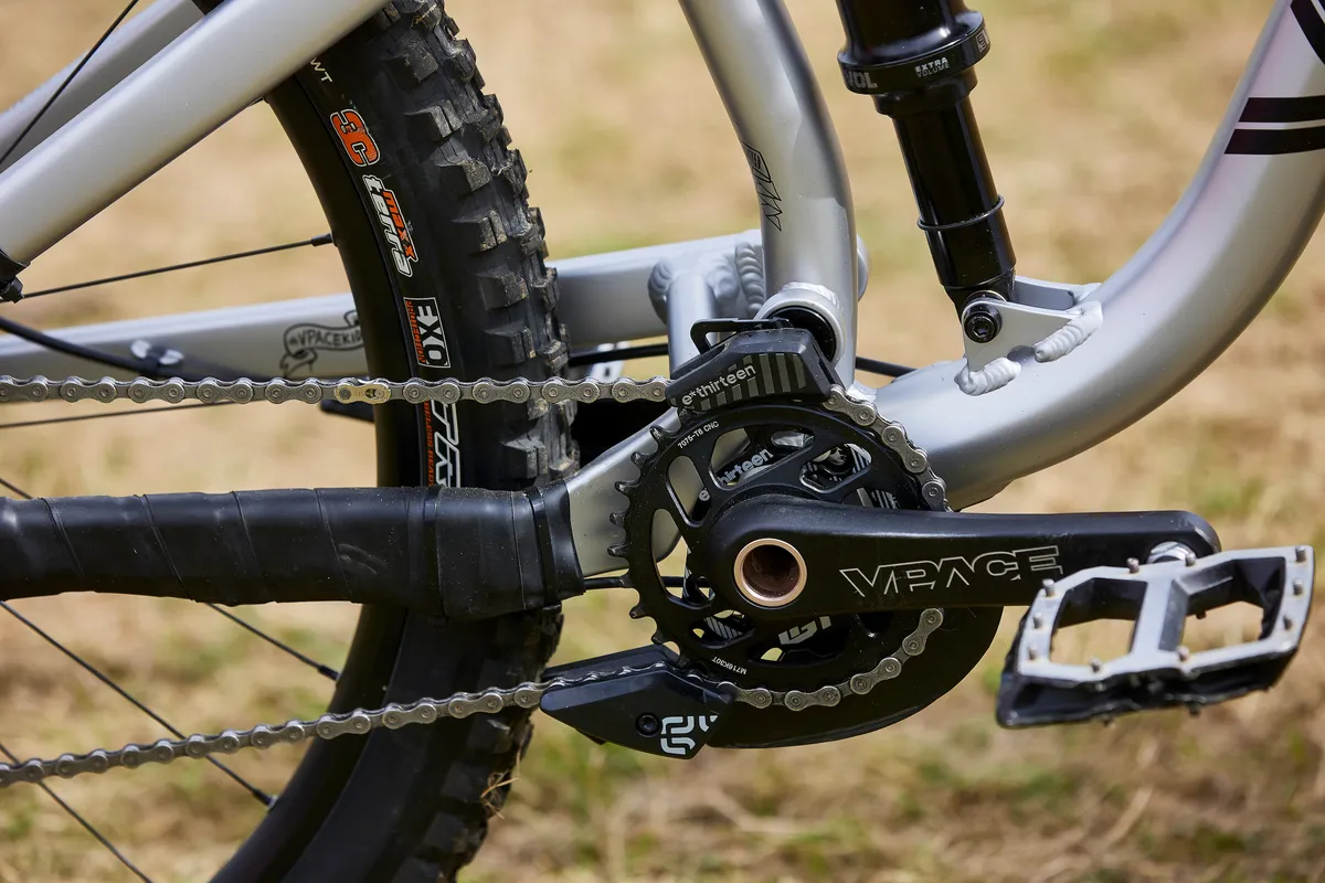 VPace crankset on a VPace Fred 26 downhill mountain bike for young riders on display at the 2022 Malverns Classic