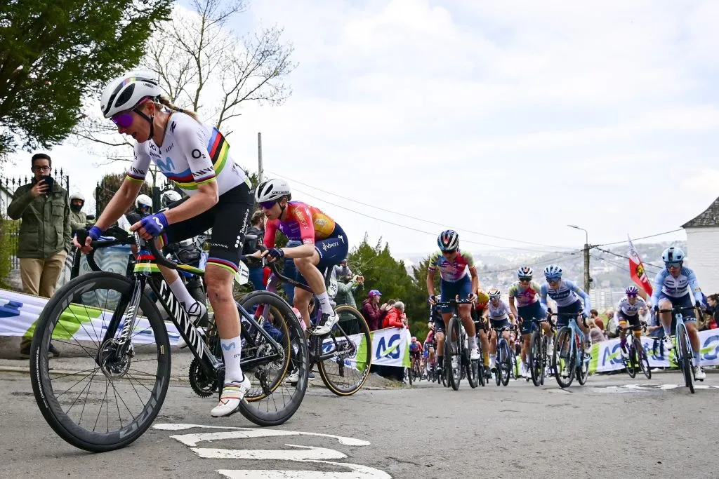 Dutch Annemiek van Vleuten of Movistar Team pictured in action during the women's race 'La Fleche Wallonne', a one day cycling race (Waalse Pijl - Walloon Arrow), 127,3 km from Huy to Huy, Wednesday 19 April 2023.