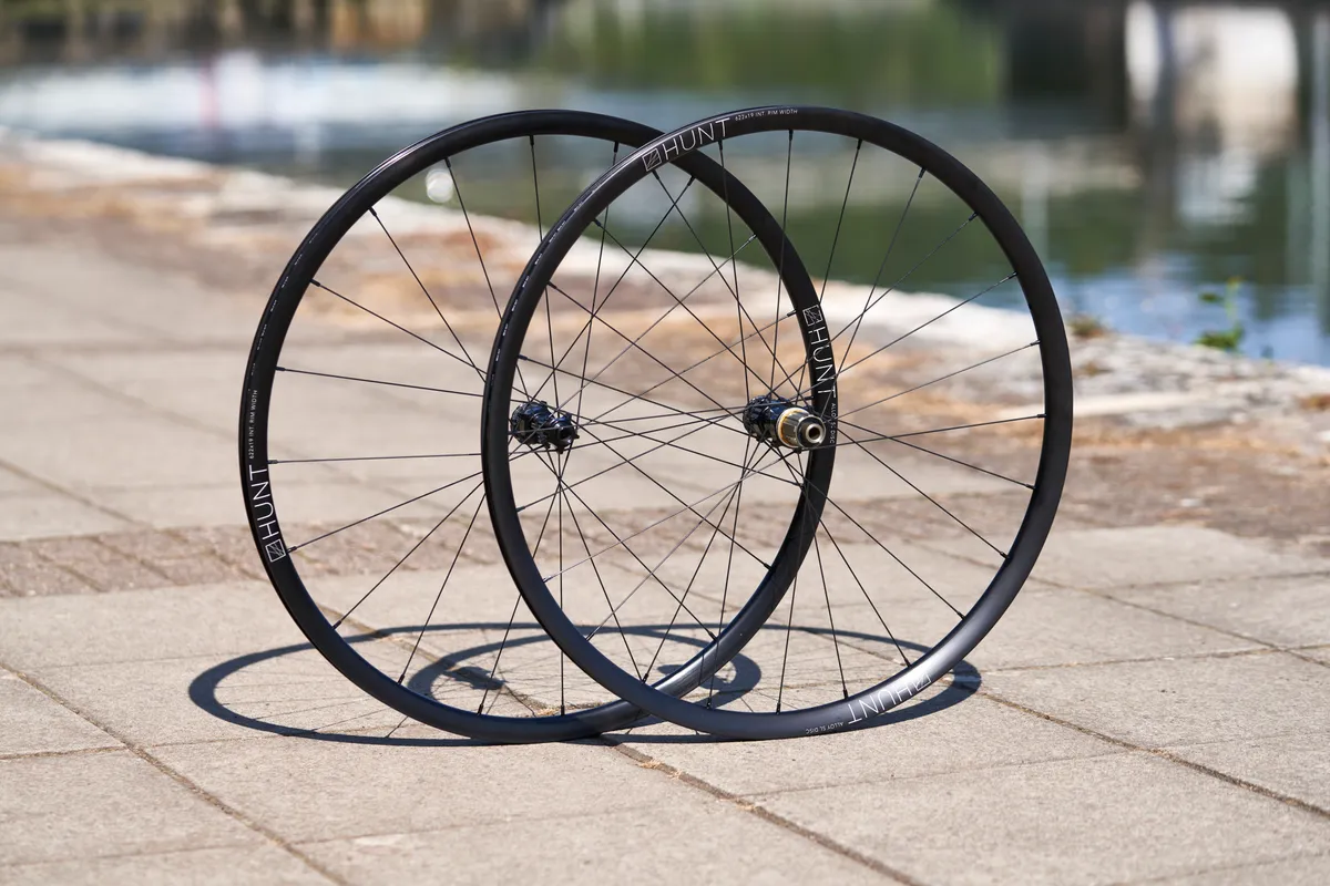 Hunt Alloy SL Disc wheelset on a paved surface