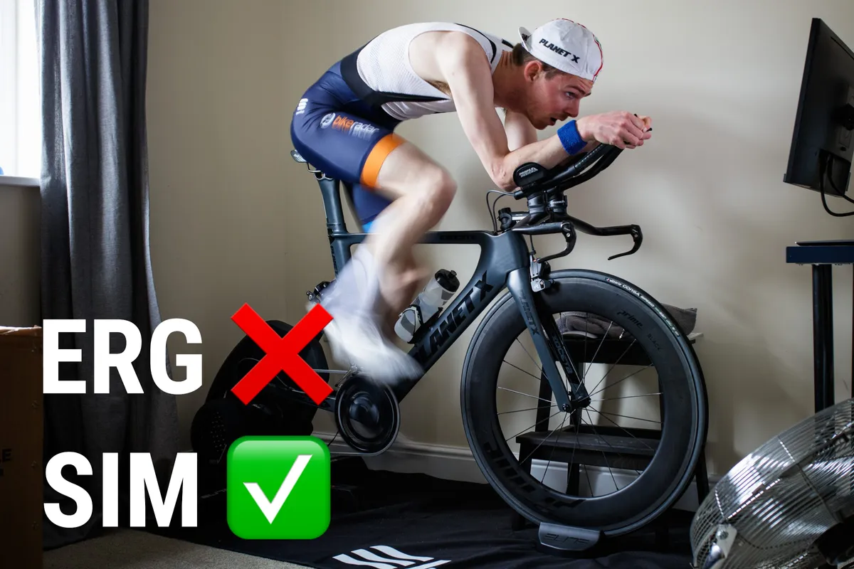 Simon von Bromley riding a time trial bike on a smart trainer