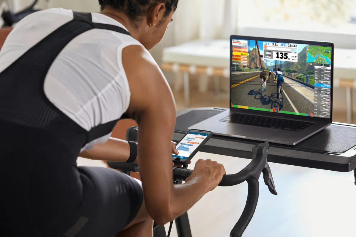 Zwift on phone and laptop