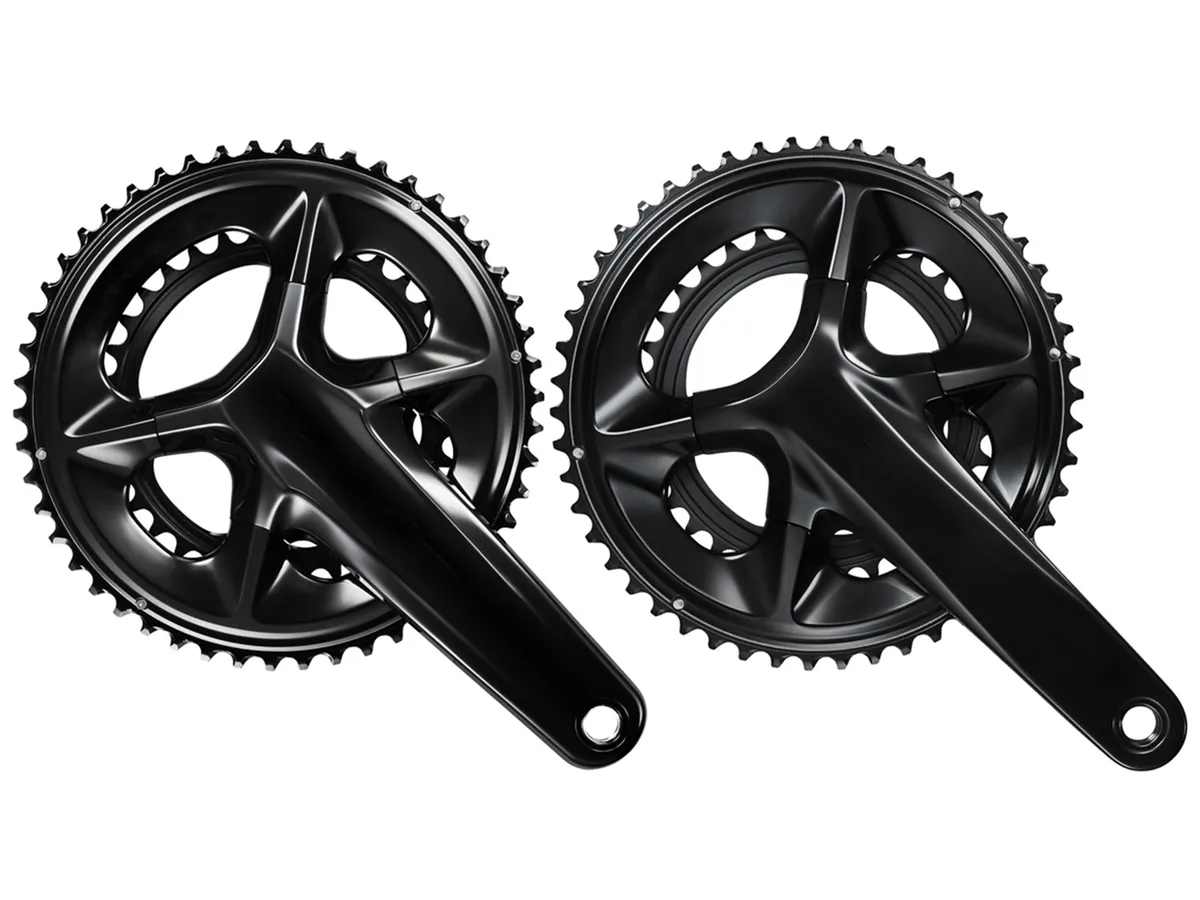Shimano Dura-Ace R9200 and 105 R7100 cranksets with the labels removed