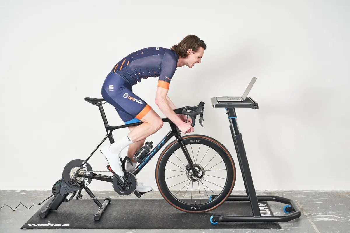 Simon von Bromley riding a Giant TCR on a Wahoo Kickr Core smart trainer