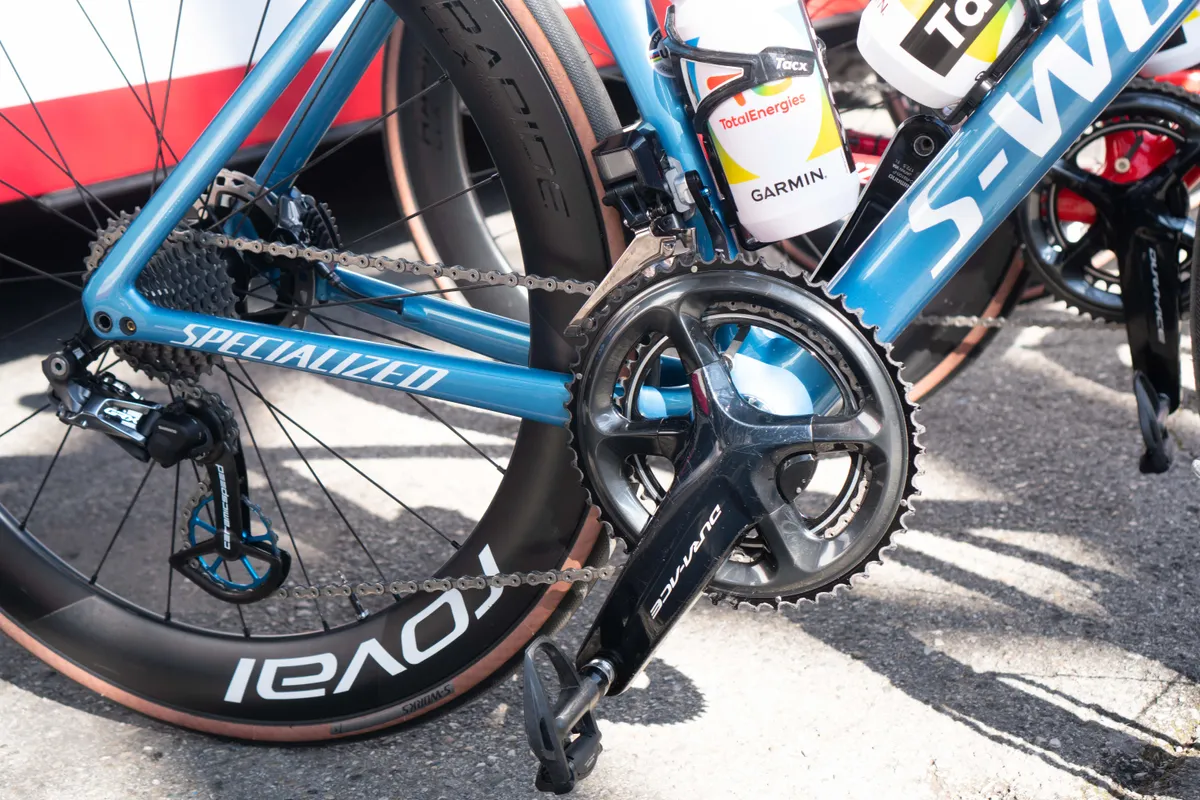 Shimano Dura-Ace Di2 crankset on Peter Sagan's Specialized S-Works Tarmac SL7 at Strade Bianche 2023