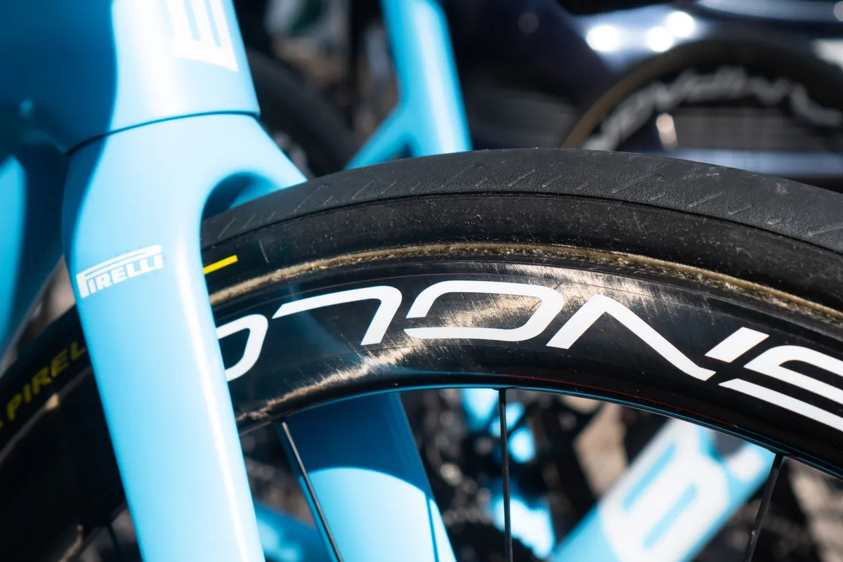 Pirelli P Zero tubular tyres on AG2R Citreon's BMC Teammachine bikes at Strade Bianche