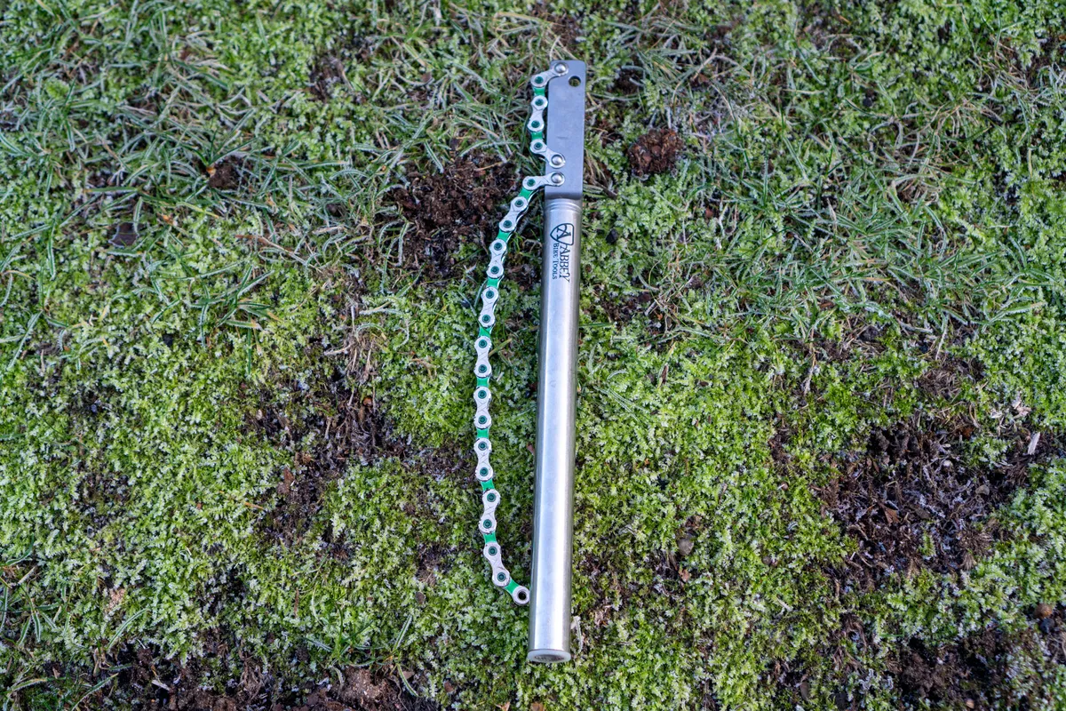 Abbey Whip-It chain whip tool resting on the ground