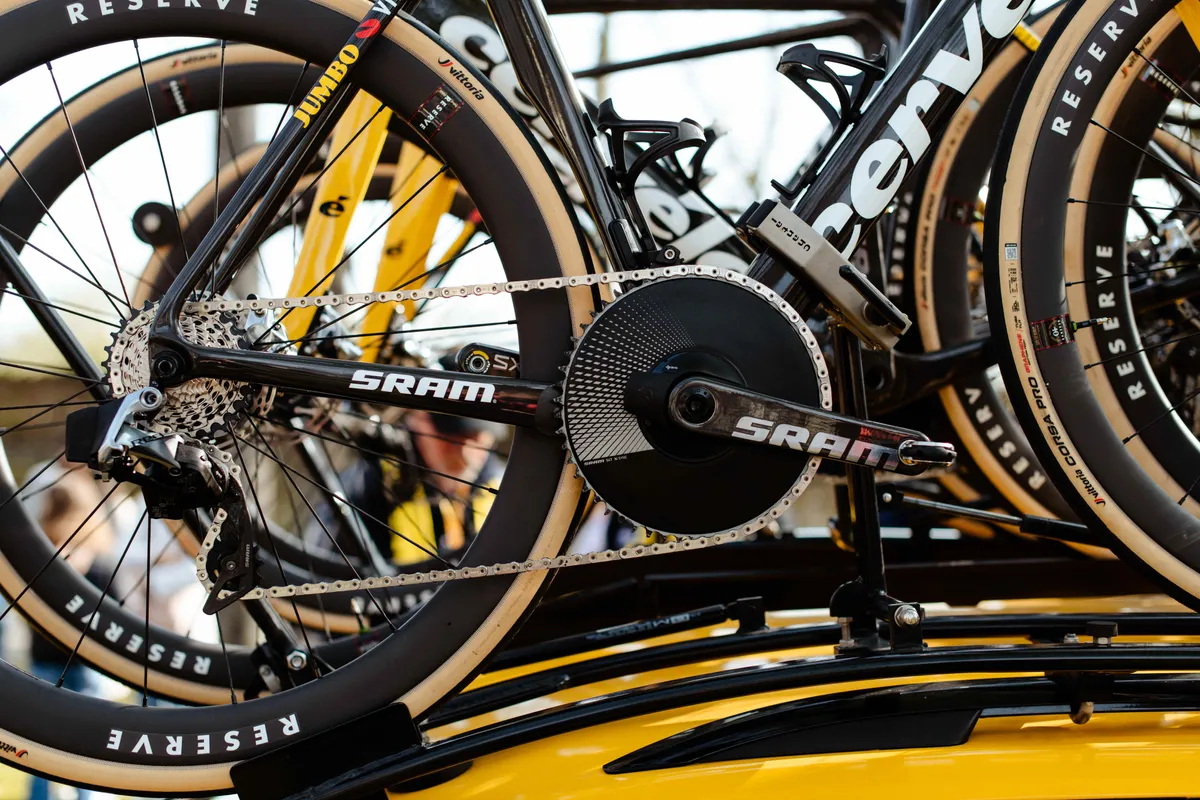 Jumbo-Visma team bike with 1x drivetrain for Paris-Roubaix 2023