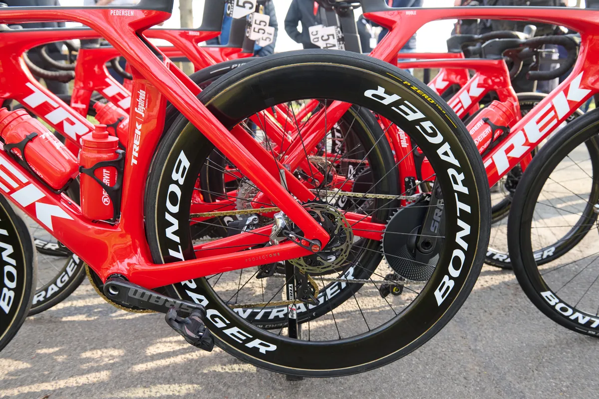 Carbon Bontrager wheels on a Trek Madone at Paris-Roubaix 2023