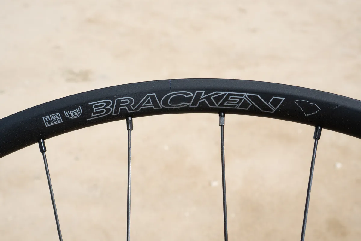 Aluminium rim on Boyd Bracken mountain bike wheelset at Sea Otter 2023