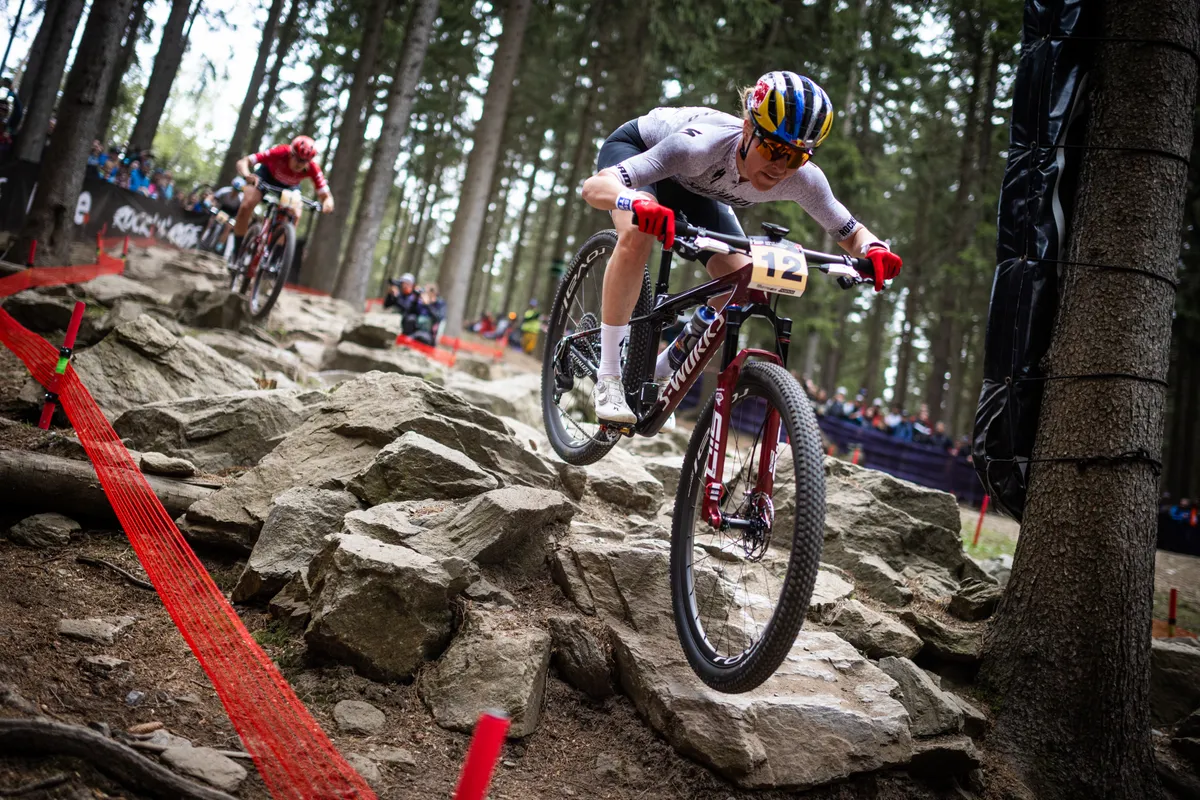 Laura Stiger on Specialized Epic World Cup at 2023 Nove Mesto World Cup