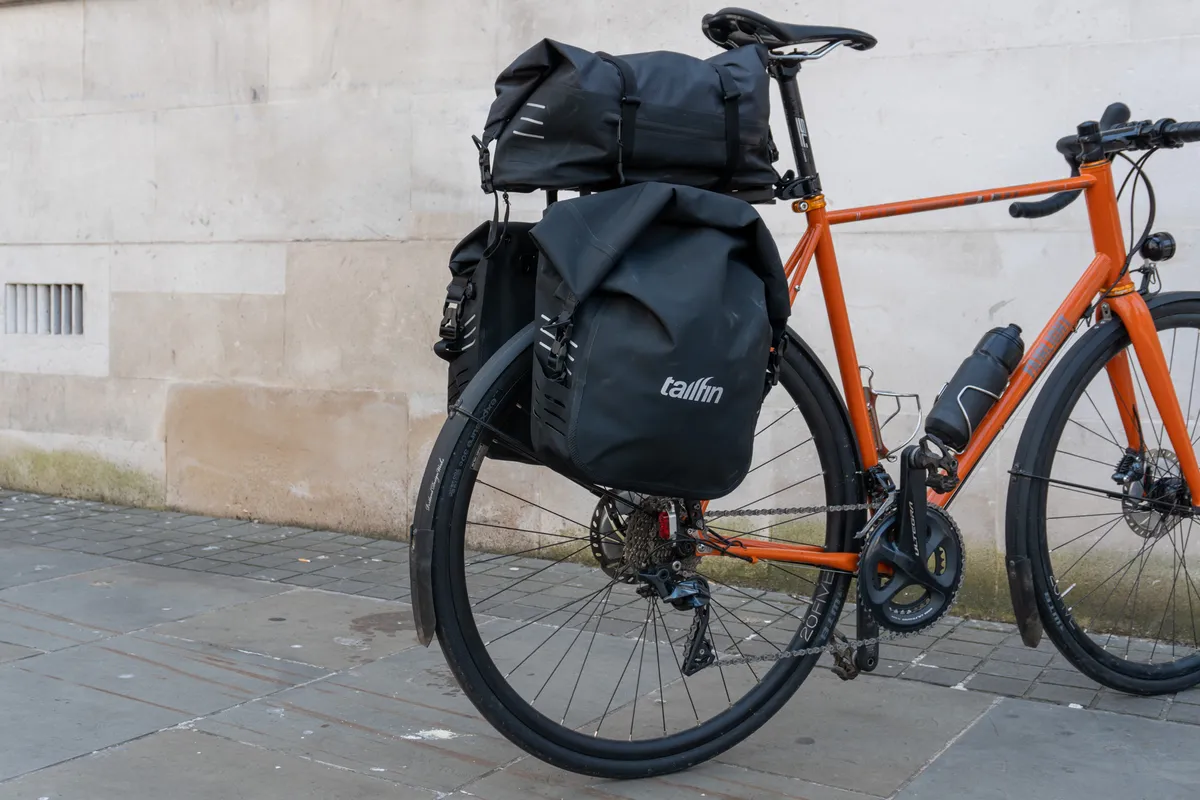 Tailfin Alloy Rack with two Ultra-Durable Pannier Bags and AP Trunk Top Bag