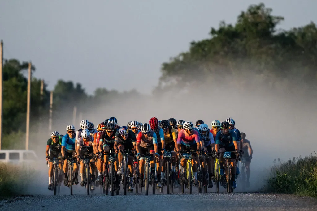 Cycling: Garmin Unbound Gravel Race: View of cyclist in action, starting pack during race. Emporia, KS 6/5/2021 CREDIT: Nils Nilsen (Photo by Nils Nilsen/Sports Illustrated via Getty Images) (Set Number: X163645 TK1)