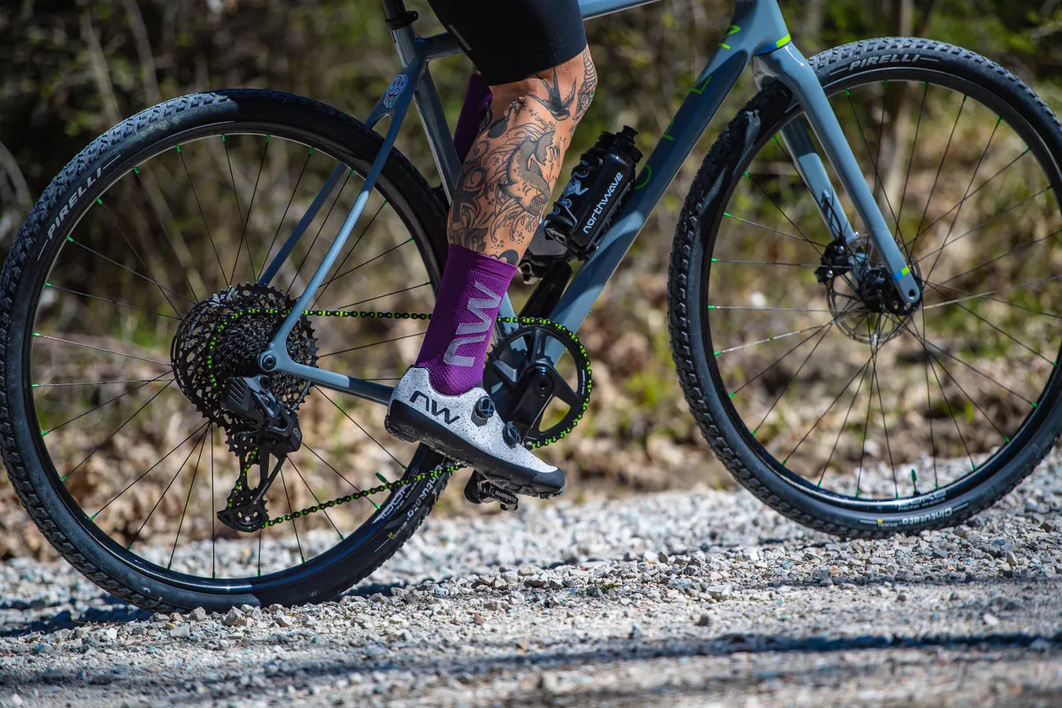 Man riding a gravel bike wearing Northwave Extreme XC 2 cycling shoes