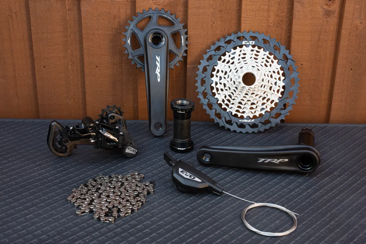 TRP EVO12 complete cable drivetrain with crankset, cassette, chainring, chain, rear derailleur and gear shifter