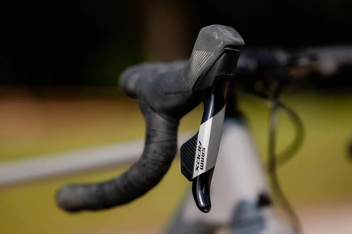 SRAM Apex AXS brake lever and shifter on a Canyon Grizl gravel bike