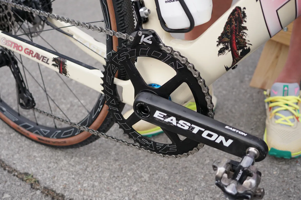 Britton runs a 50t chainring... because he has a Classified rear hub that shifts to a virtual 34t small ring.