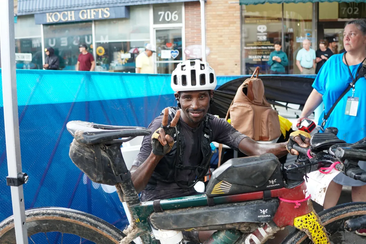 A tired but cheery Geoffrey Langat at the finish.