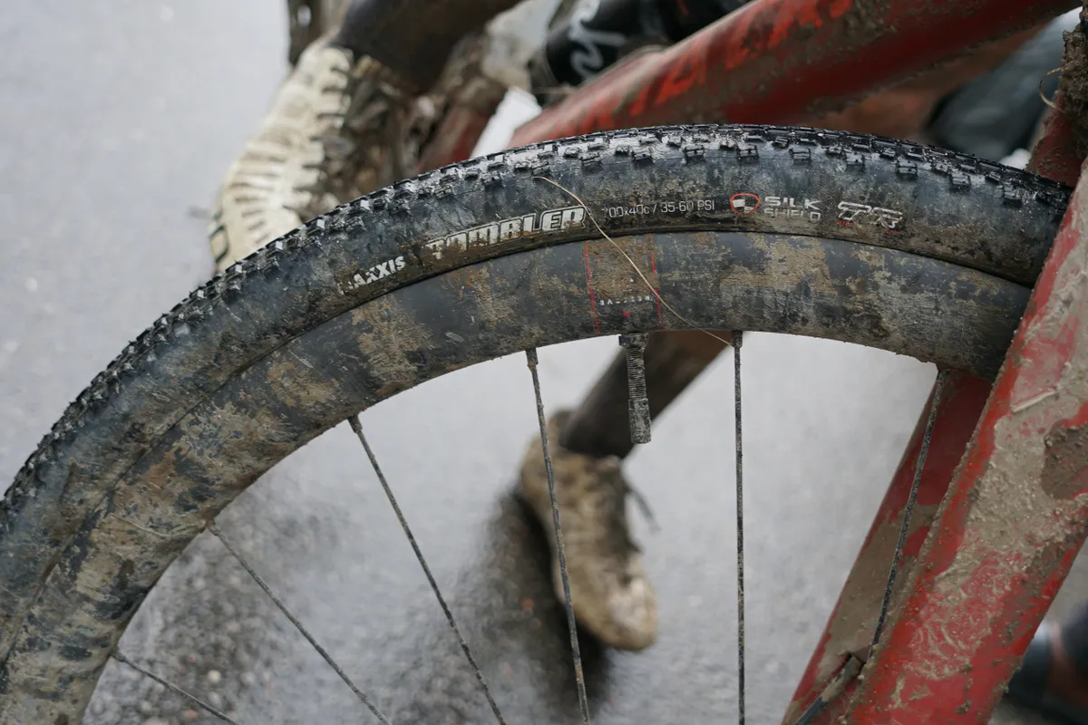 Tobin Ortenblad ran a 40mm Maxxis Rambler tyre on the front and a slick on the rear.