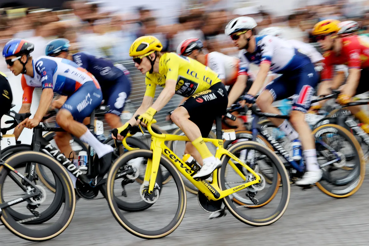 Jonas Vingegaard on yellow Cervelo S5 at the 2023 Tour de France