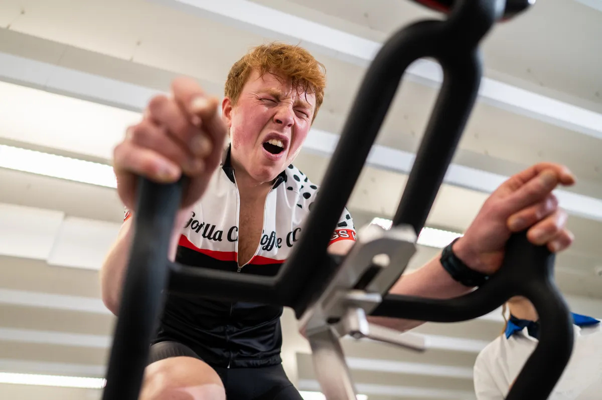 Jack Evans' pained expression in 4km laboratory time trial