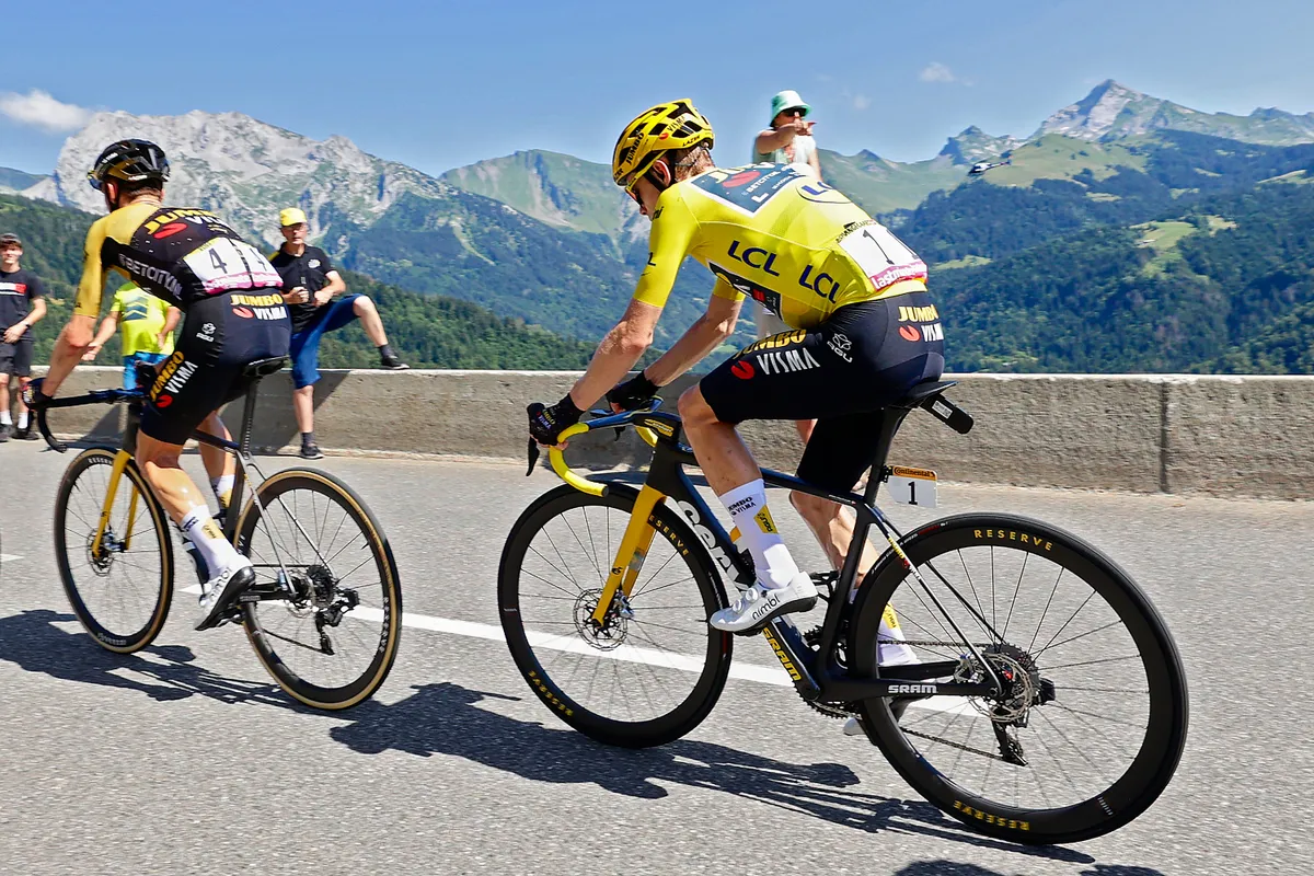 Sepp Kuss and Jonas Vingegaard racing the 2023 Tour de France