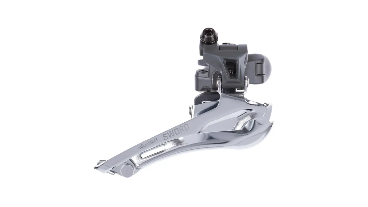 Microshift Sword front derailleur against a white background