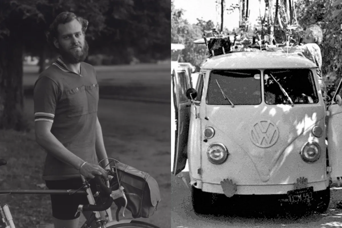 Specialized founder Mike Sinyard (left) and his VW campervan (right).