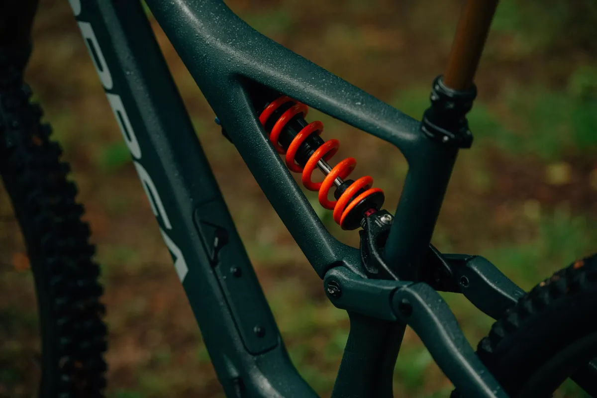 Orbea Rallon and Fox DHX2 shock with forest background