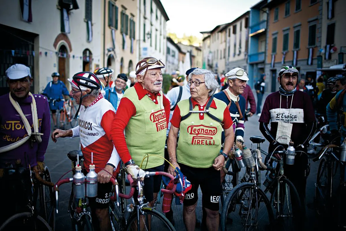 Group of old cyclist taking a break