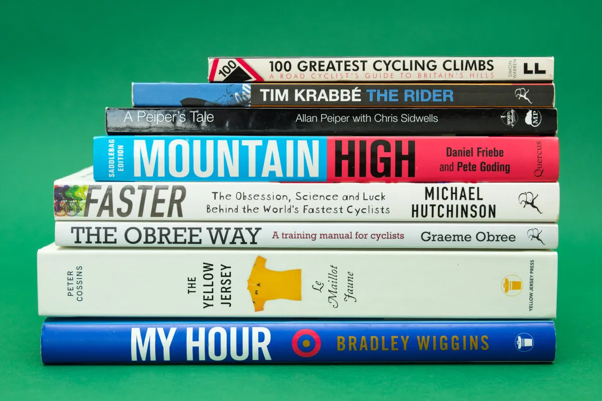 Cycling books on a green background
